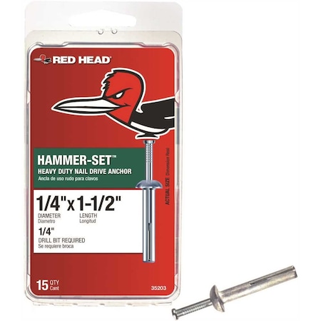 RED HEAD Hammer-Set Concrete Screw, Steel Zinc Plated, 15 PK 35203